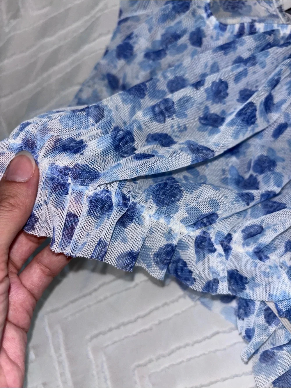 Blue Floral Off-Shoulder Crop Top